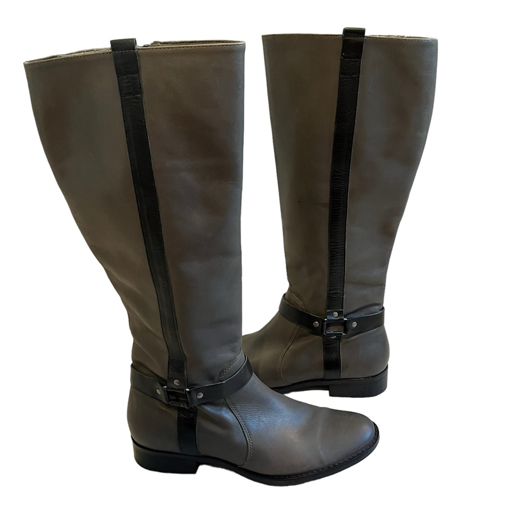 Matisse Daniel Gray Leather Zip Up Knee High Harness Boots, Sz 8